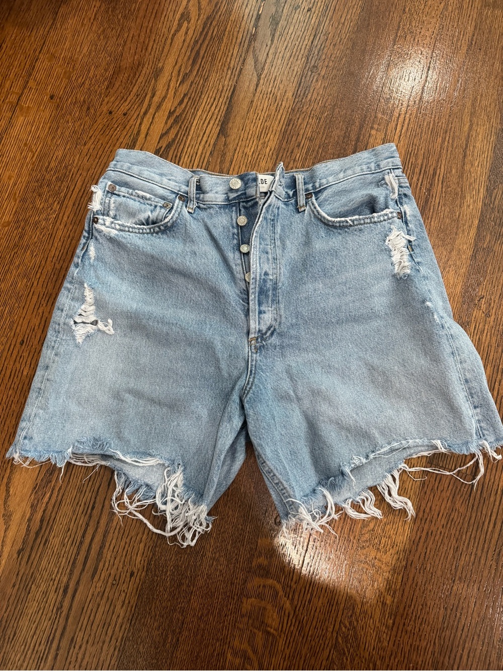 Light Blue Distressed Denim Shorts AGOLDE Stella